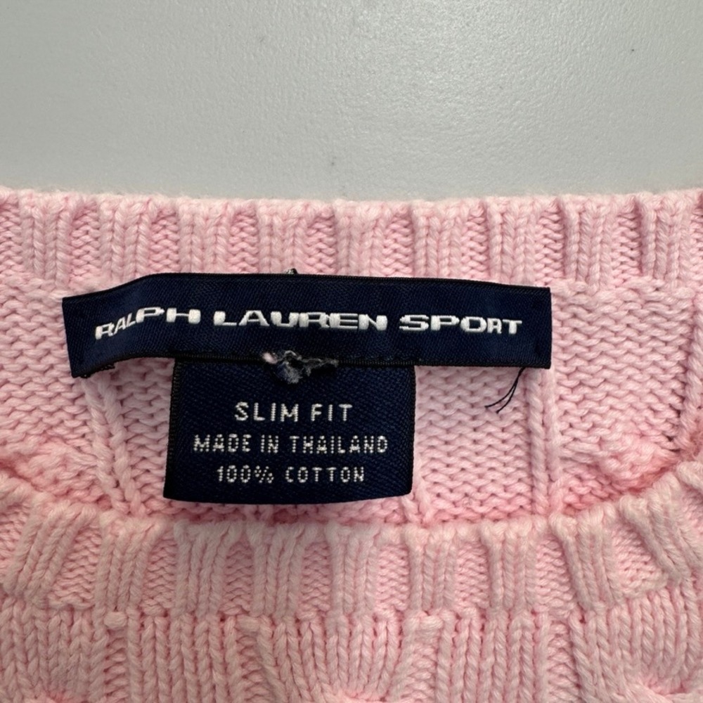 Ralph Lauren Sport Pink Cable Knit Cotton Slim Fit Crewneck Sweater Womens - Picture 3 of 8